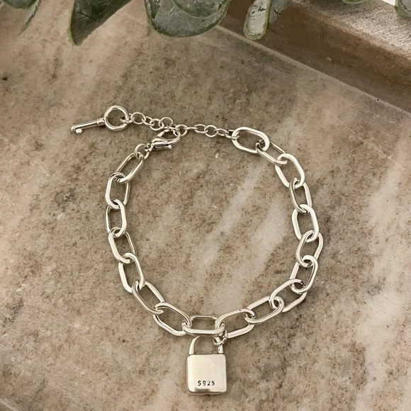 925 Sterling Silver Lock Bracelet Padlock Bracelet Lock & Key Bracelet - Picture 3 of 7